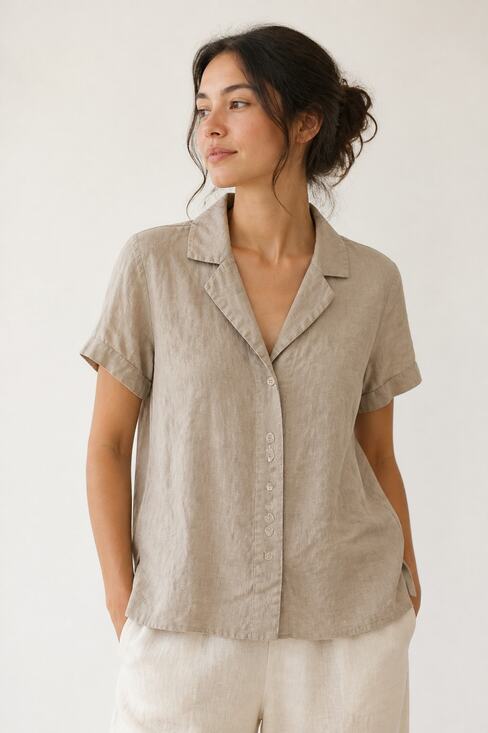 Quince Tops - Quince Beige Linen Button Down Shirt XS